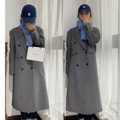 Phong cách phổ biến 100 áo khoác cashmere hai mặt phiên bản Hàn Quốc Len Úc dài màu xám áo khoác len bán buôn