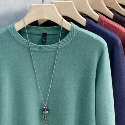 Áo Len Nam Màu Trơn Dệt Kim Nam Mùa Xuân Và Mùa Thu Áo Len Ấm Đáy Áo Chui Đầu Cổ Tròn Dài Tay Đa Năng Hàng Đầu