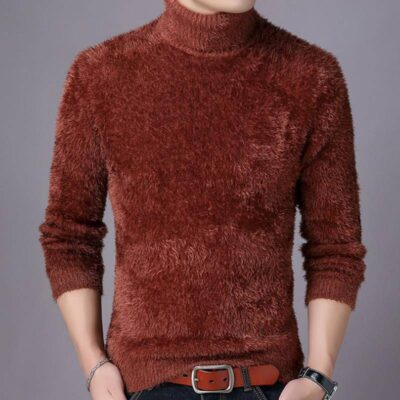 Áo len cashmere chồn nam dày ấm đáy sơ mi trung niên và người cao tuổi nửa cao cổ áo len bố trang phục