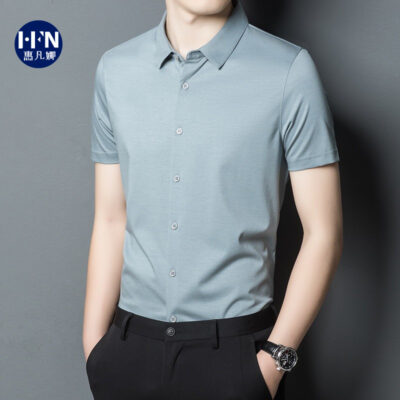Sơ mi nam ngắn tay lụa dâu tằm mùa hè 2023 áo sơ mi nam công sở bình thường nam mỏng phần cao cấp quần áo nam