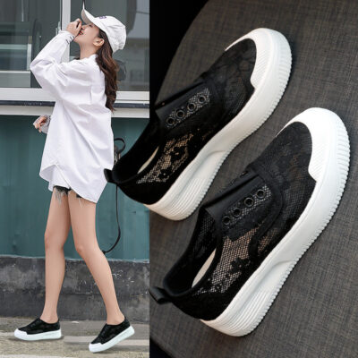 Giày ngư dân bề mặt lưới thoáng khí cho nữ mùa hè 2023 mới đế phẳng nhỏ có mùi thơm phù hợp với tất cả Giày nữ sinh viên đế mềm đế trượt