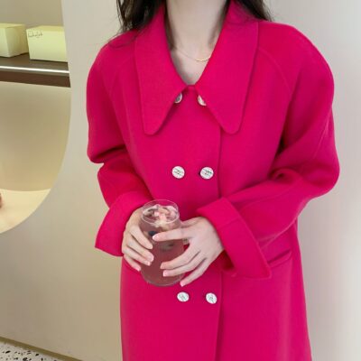 Shuyuan macaron series 2023 mùa thu đông hàng mới nhỏ cổ nhọn hai mặt khâu tay áo khoác len nữ