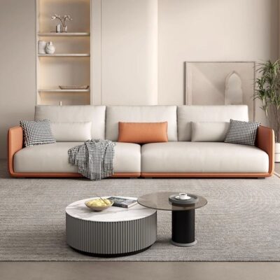 Bắc Âu Mới Sofa Vải Kích Thước Phòng Khách Căn Hộ Hiện Đại Đơn Giản Công Nghệ Kem Vải 3 Chỗ Sofa Kết Hợp