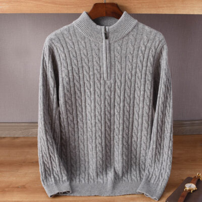 21 Mới Mùa Thu Đông Áo Len Cashmere Nam Cổ Cao Dây Kéo Size Lớn Áo Len Công Sở Dệt Kim Đáy Áo Sơ Mi
