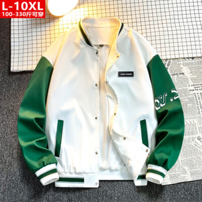 Quần áo nam hợp thời trang mùa xuân và mùa thu, áo khoác cổ bóng chày phối màu đẹp trai và linh hoạt, đàn ông béo, ngoại cỡ, áo khoác rộng rãi thông thường