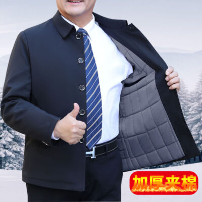 Áo khoác bố áo khoác nam đệm bông thu đông quần áo đệm bông mới trung niên và cao tuổi áo khoác nam thường đệm bông nút áo khoác dày rộng