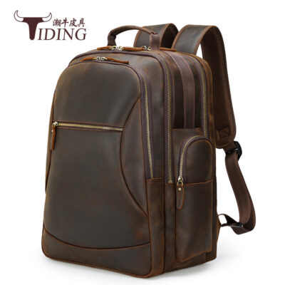 Hợp Thời Trang Da Bò Ba Lô Nam Da Ngựa Công Suất Lớn 17 Inch Túi Máy Tính Du Lịch Ngoài Trời Ba Lô Da