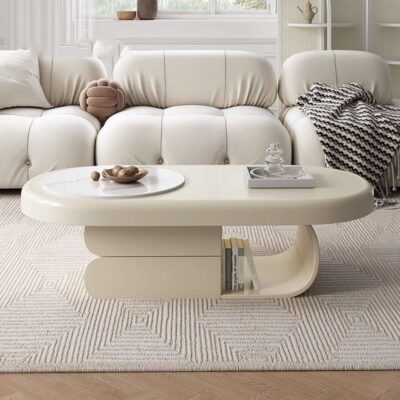 Bàn cà phê tối giản Tủ TV ins kem gió đá ban nhà phòng khách căn hộ nhỏ hình bầu dục đỏ phong cách Pháp mới