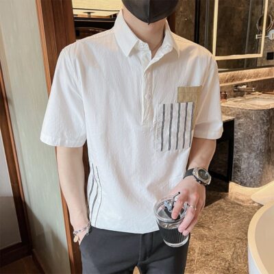 Áo sơ mi nam mùa hè ngắn tay thương hiệu hợp thời trang hợp thời trang cao cấp cảm giác đẹp trai đơn giản phù hợp với tất cả áo sơ mi sọc Nhật Bản để mặc