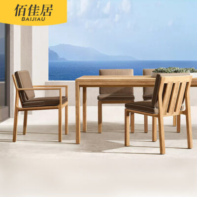 Sân giải trí ngoài trời Sân vườn ngoài trời Bàn dài bằng gỗ nguyên khối Biệt thự cao cấp Bắc Âu Sân hiên Bàn ghế gỗ tếch cũ chống thấm nước