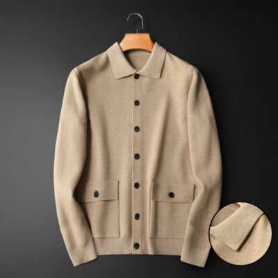 2022 Mùa Thu Đông Mới Nam Hợp Thời Trang Áo Len Ve Áo Màu Len Dệt Kim Cardigan Thời Trang