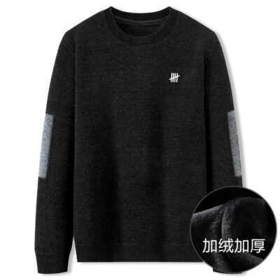 Mô hình mùa thu và mùa đông cộng với chất béo cộng với kích thước áo len dệt kim nam dày cộng với nhung áo len cổ tròn áo len chui đầu chất béo đáy áo sơ mi