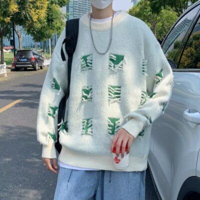 Mùa thu và mùa đông áo len rách nam cổ tròn áo thun chui đầu hợp thời trang thương hiệu ins hip-hop dạo phố cao cấp hàng dệt kim cổ điển Mỹ Nhật Bản