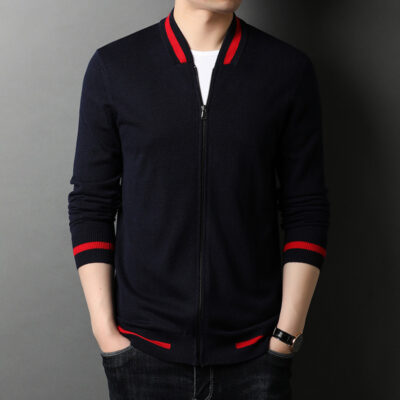 Mùa Xuân Và Mùa Thu Nam Áo Len Dệt Kim Cardigan Nam Trẻ Trung Phần Mỏng Với Len Cardigan Cổ Bóng Chày Mặc Bên Ngoài mùa Thu Cao Cấp