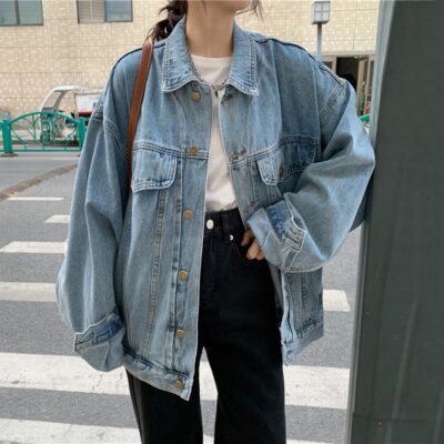 Áo khoác denim nữ mùa xuân và mùa thu phiên bản mới của Hàn Quốc phù hợp với tất cả các loại áo khoác dài tay dáng rộng, mỏng dụng cụ quần áo ins thủy triều