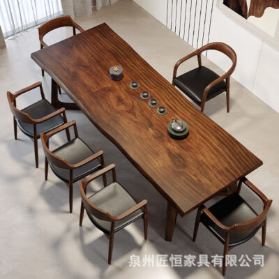 Phong cách Trung Quốc mới Bàn trà gỗ chắc chắn phòng khách nhà màu óc chó Bàn trà và ghế kết hợp văn phòng tiếp khách Bàn trà đầy đủ