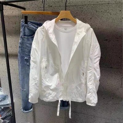 Nam Mùa Hè Mỏng Có Mũ Trùm Đầu Màu Áo Khoác Dây Kéo Phong Cách Hàn Quốc Áo Khoác Trẻ Trung Đẹp Trai Rời Quần Áo Chống Nắng