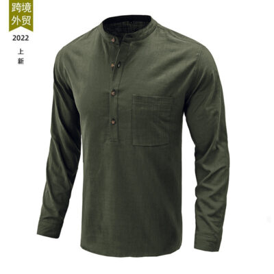 Áo sơ mi dài tay cotton và vải lanh xuất khẩu mùa thu đông mới của nam Amazon ngoại thương Áo sơ mi vải lanh nam dáng rộng của châu Âu và Mỹ
