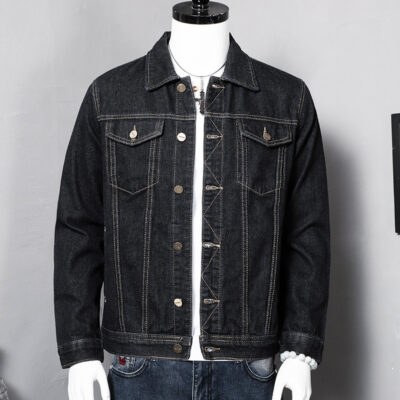 Một loạt áo khoác denim nam mùa xuân và mùa thu tại chỗ màu xanh denim trẻ trung áo khoác nam màu đen