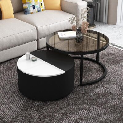 Bàn cà phê Bàn trà đẹp hiện đại căn hộ nhỏ Phong cách châu Âu tối giản sáng tạo kính cường lực tròn kim loại bàn cà phê thép không gỉ