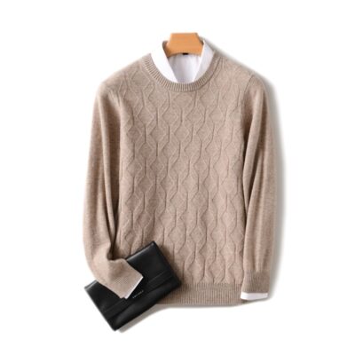 Cardigan mùa thu và mùa đông thanh niên rộng rãi loại cotton mùa đông thông thường hàng ngày áo len cổ tròn màu nâu