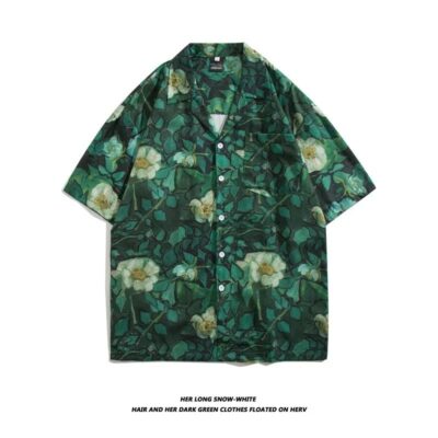 Áo sơ mi hoa Hawaii ngắn tay dành cho nam rộng rãi phù hợp với tất cả các trận đấu mùa hè Áo sơ mi có cổ Cuba Phong cách Hồng Kông Thái Lan Áo sơ mi đi biển