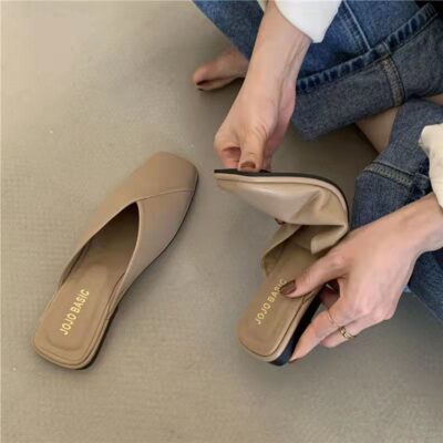 Xăng đan nửa túi, dép nửa đầu Bao Đầu, dép bốn mùa mới cho nữ, giày lười Muller đế bằng mềm cho nữ