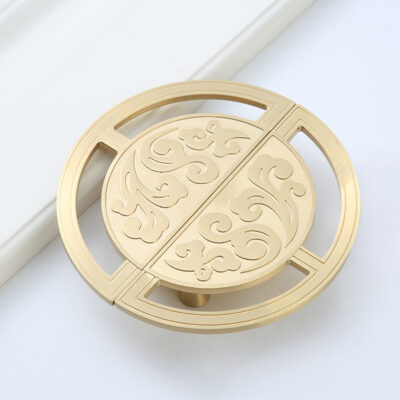 Phong cách Trung Quốc mới tủ quần áo hình bán nguyệt bằng đồng thau dập nổi hoa văn nội thất tay nắm cửa tủ vàng đồng nguyên chất tay cầm tùy chỉnh