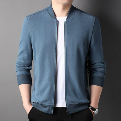 Áo len dệt kim nam mùa xuân và mùa thu phong cách mới áo khoác dệt kim nam dài tay trẻ trung và trung niên áo khoác giản dị áo len cổ bóng chày có khóa kéo