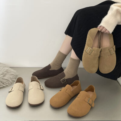 Giày doudou phong cách cổ điển cho nữ mùa xuân và mùa thu 2023 mới đơn giản gân bò đế mềm đầu tròn đế bằng giày lười thường ngày