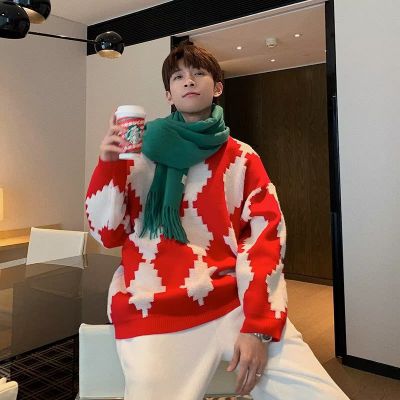 Áo len mùa thu đông nam áo chui đầu cổ tròn thương hiệu hợp thời trang dáng rộng phong cách Hồng Kông phong cách Nhật Bản cổ điển bf thanh niên đại học áo len dệt kim