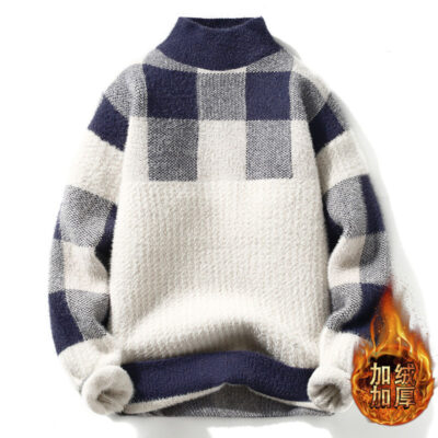 Áo len mùa đông nam học sinh áo len cao cổ phong cách Hàn Quốc dáng rộng cá tính chất dày cộng nhung ấm xu hướng ve áo
