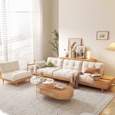 Sofa Gỗ Nhật Bản Phong Cách Bắc Âu Căn Hộ Nhỏ Nội Thất Phòng Khách Gỗ Ghế Sofa 3 Người Đơn Giản Hiện Đại Cao Su