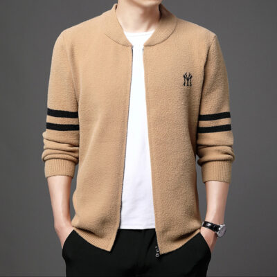 Tide Thương Hiệu Cổ Bóng Chày Màu Sắc Tương Phản Áo Len Cardigan Nam Thu Đông 2022 Phong Cách Hàn Quốc Mới Áo Len Dáng Rộng Hợp Thời Trang