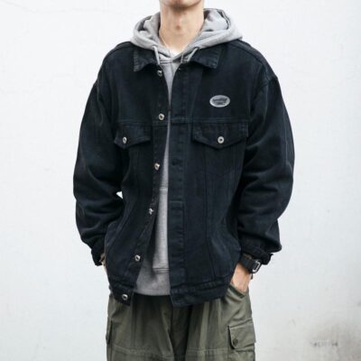 Nhật Bản Retro Áo Khoác Denim Nam Mùa Thu Đông Xu Hướng Rời Dày Dụng Cụ Áo Khoác Cặp Đôi Phù Hợp Với Cổ Cao Cấp