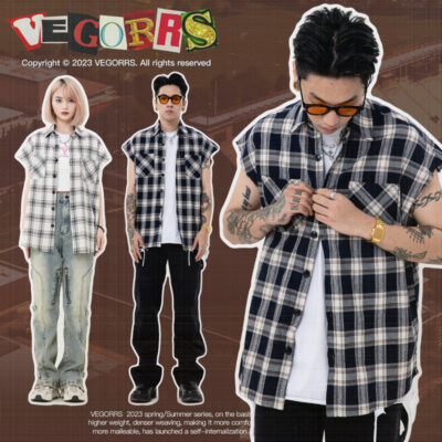 Vegorrs Mỹ Retro Áo Vest Áo Sơ Mi Kẻ Sọc Rời Áo Vest Tất Cả Các Trận Đấu Có Ve Áo Áo Sơ Mi Nam