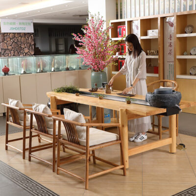Đơn giản hiện đại gỗ đặc chạy nước bàn ghế kết hợp phòng trà văn phòng Zen can nuôi cá phong cảnh Bàn trà khúc gỗ