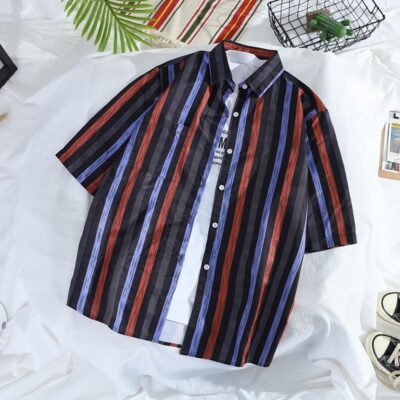Sơ mi hoa nam ngắn tay inch linh sam Áo thun bên bờ biển kỳ nghỉ bãi biển gió quần áo hợp thời trang ins Hawaii sơ mi giản dị