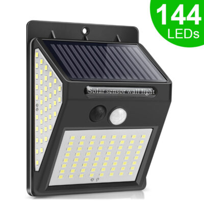 Đèn năng lượng mặt trời Xuất khẩu 144LED phát sáng ba mặt 100 đèn cảm biến cơ thể người ngoài trời chống nước 140 đèn sân vườn ngoài trời