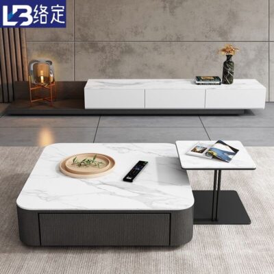 Đá phiến bàn cà phê đơn giản hiện đại Bàn trà đẹp phòng khách đá phiến vuông bàn cà phê tủ TV kết hợp căn hộ nhỏ có thể thu vào