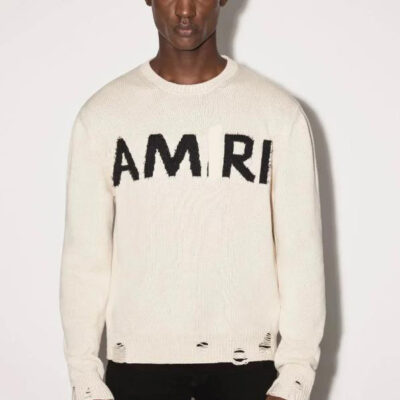 High Street Letter Logo Jacquard Tassel Destruction Áo len cổ tròn American Casual Men's and Women's Áo len INS Áo len