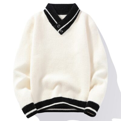 Mùa đông học sinh trung học Áo len cổ chữ V nam Plus nhung dày thanh niên dày phần áo len bé trai áo len triều