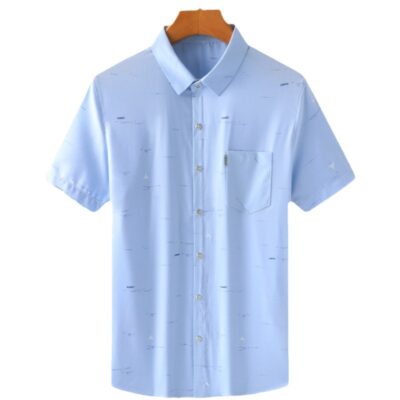 Áo sơ mi cotton ngắn tay nam mùa hè có túi ve áo áo khoác nam mỏng dáng rộng áo sơ mi công sở quần áo nam trung niên và cao tuổi