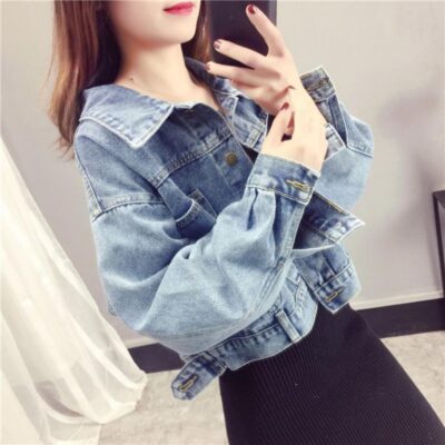 Áo khoác denim nữ mùa xuân 2023 phiên bản Hàn Quốc dáng rộng sang trọng dài tay giặt cũ phù hợp với áo khoác ngắn hàng đầu