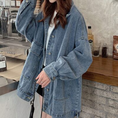 Áo khoác denim dài tay nữ mùa xuân 2023 mới phong cách lười biếng phong cách retro dáng rộng slim giản dị áo khoác hàng đầu