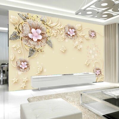 Giấy dán tường nền TV phòng ngủ phòng khách ba chiều 8 bức tường truyền hình và phim liền mạch bao phủ toàn bộ ngôi nhà hoa túi mềm và bức tranh tường