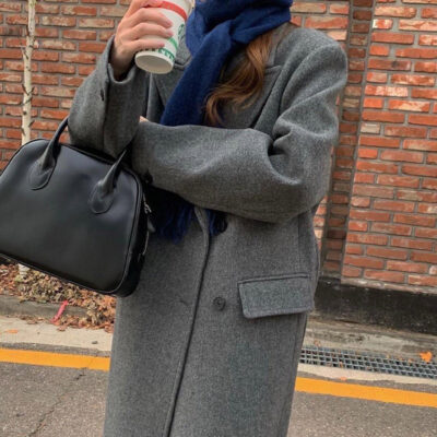 Spot phiên bản Hàn Quốc của Dongdaemun lerob* Áo khoác len hai hàng khuy của Mina Áo khoác dài nữ Hàn Quốc