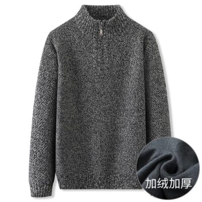 2021 mùa thu đông Plus size áo len dệt kim nam cực lớn nửa cổ cao dây kéo áo len mỡ đáy áo len