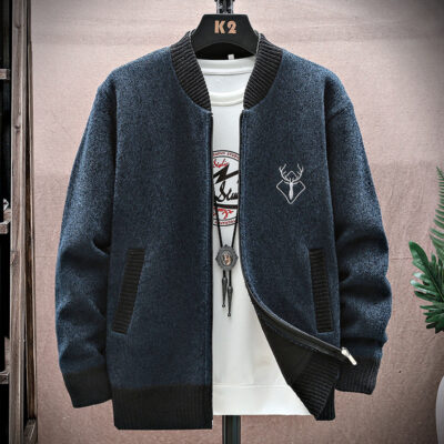 Năm 2022 Nam Bóng Chày Cổ Thu Đông Nam Áo Len Dệt Kim Áo Khoác Dày Ấm Trung Niên Và Trẻ Trung Áo Cardigan