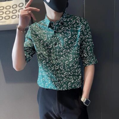 Áo sơ mi nam hoa mỏng phần tay ba phần tư thả thính Người nổi tiếng trên mạng kẻ côn đồ đẹp trai trẻ trung phiên bản Hàn Quốc xu hướng áo sơ mi nửa tay mỏng vừa vặn